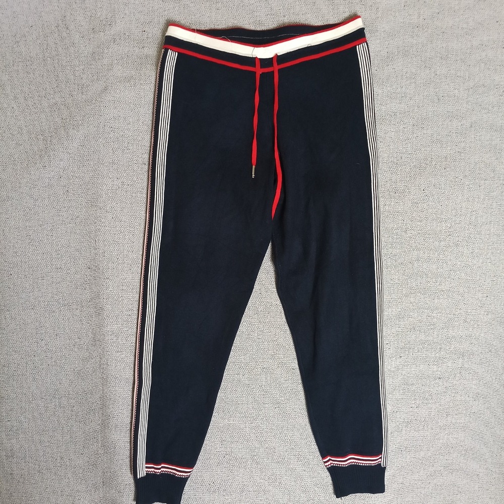 Tommy Hilfiger Knit Joggers Women Medium Navy Blue Excellent Striped Athleisure